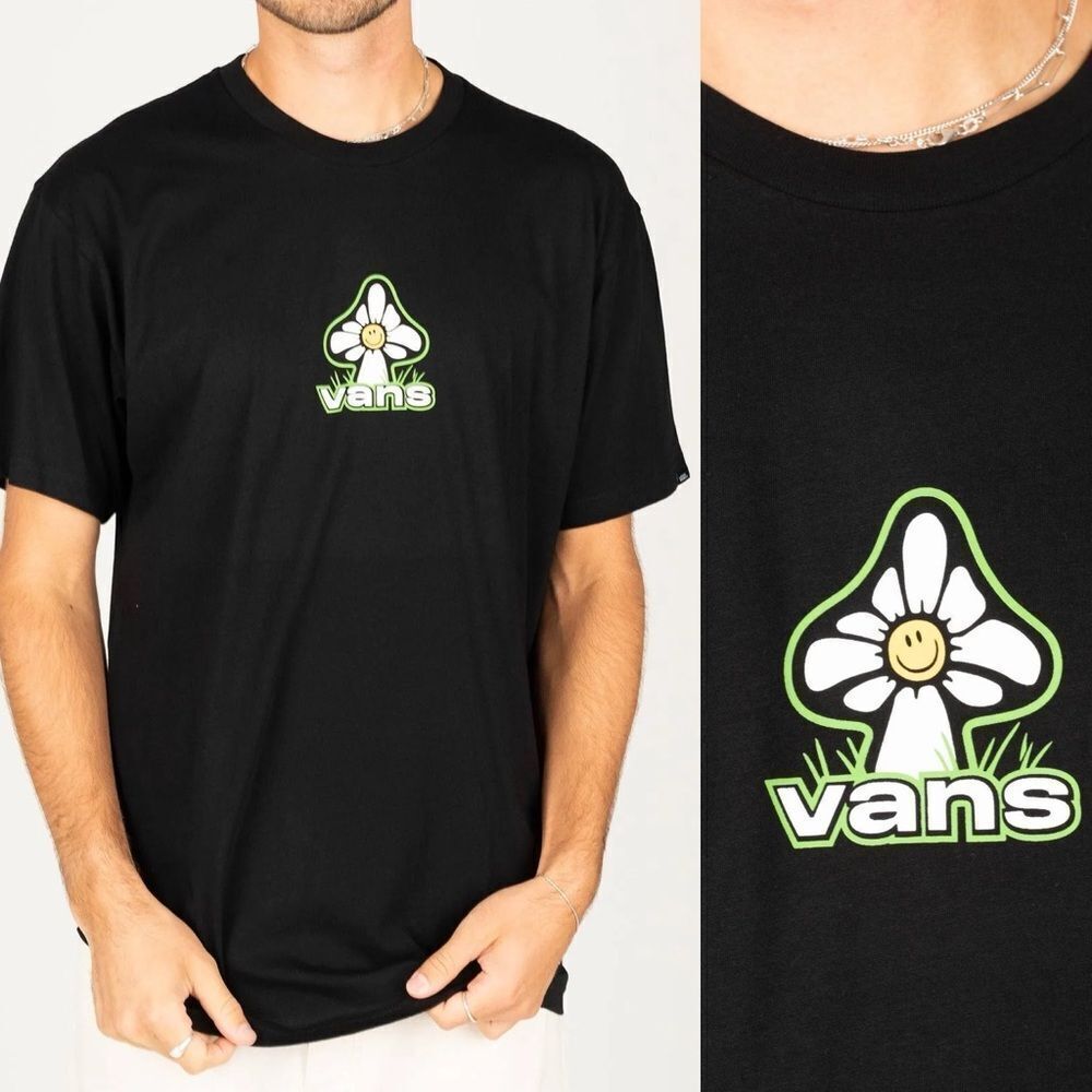 Vans Men's unisex Mushbloom retro Fun Guy black graphic T-shirt 100% cotton M